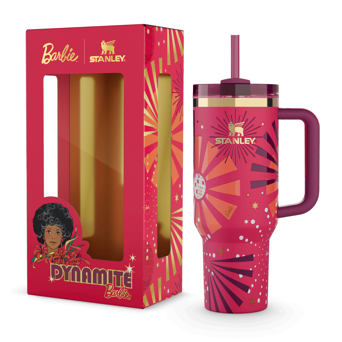 Stanley x Barbie Disco Sunburst Quencher Tumbler with Straw - back view