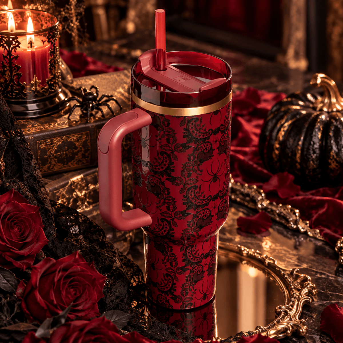 Crimson Lace Spider Tumbler