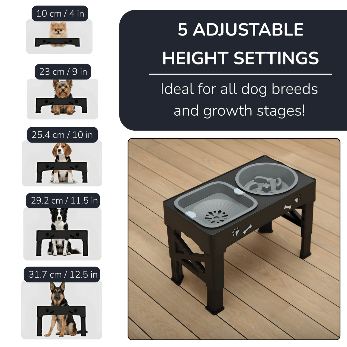 Elevated Dog Bowl Stand - 5 adjustable height settings | UMFA